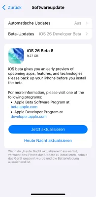 iOS 26 & iPadOS 26: Apple veröffentlicht die Beta 6 (Update: Das ist neu!)