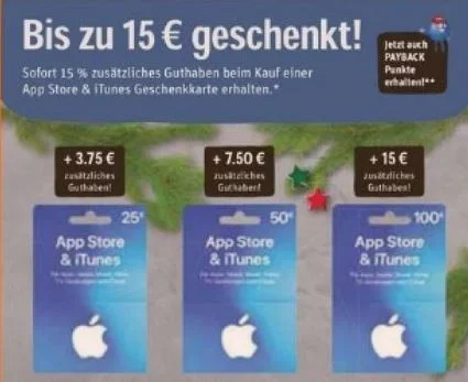 Bonusguthaben für iTunes-Karten: 15 Prozent bei Apple & Rewe, bis zu 20 Prozent bei Kaufland