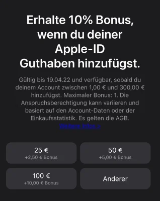 iTunes-Karten: Apple vergibt zehn Prozent Bonusguthaben beim Aufladen über den App Store (Reminder)